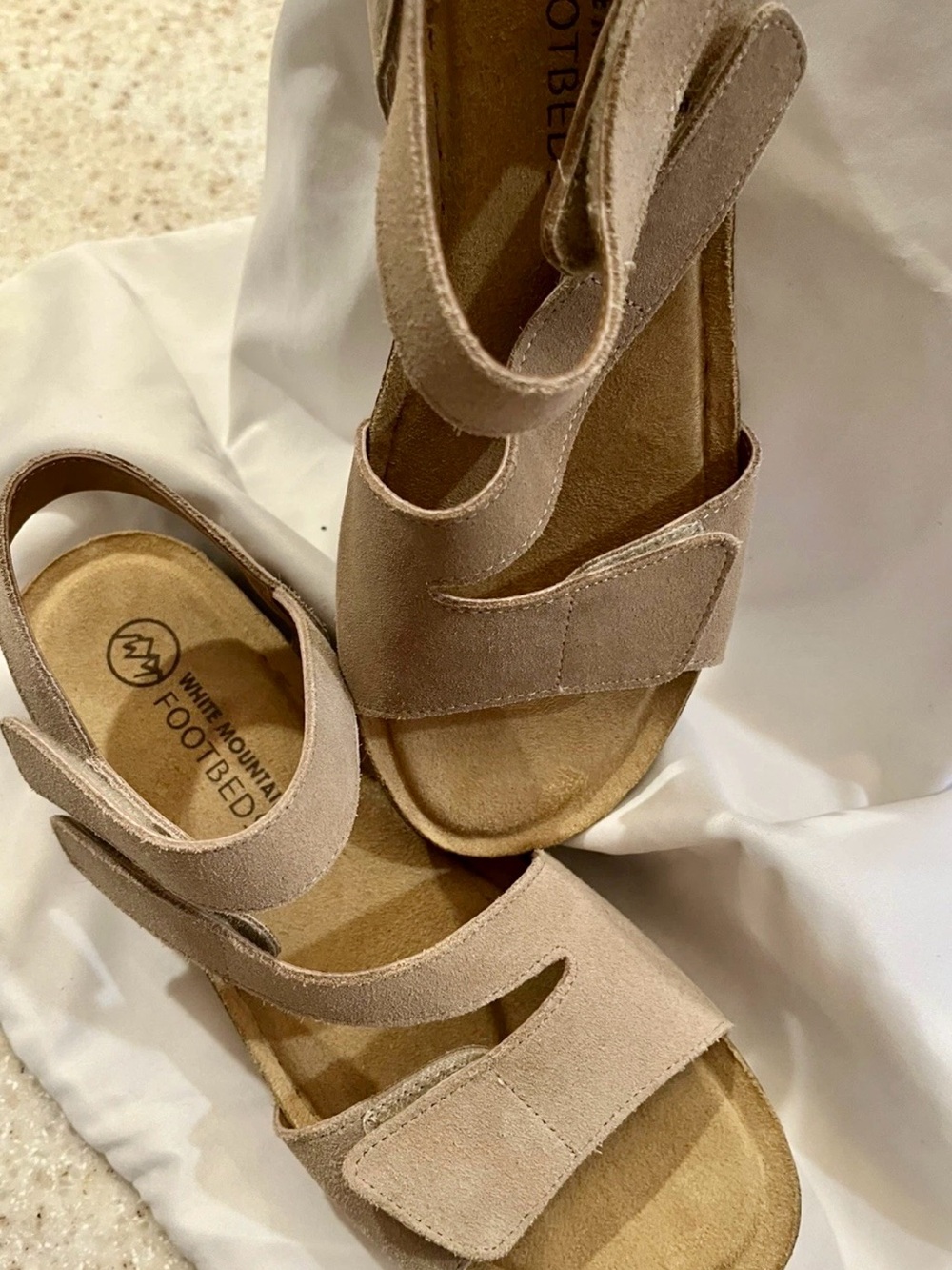 White Mountain Taupe Suede Hook-and-Loop Comfort Sandals